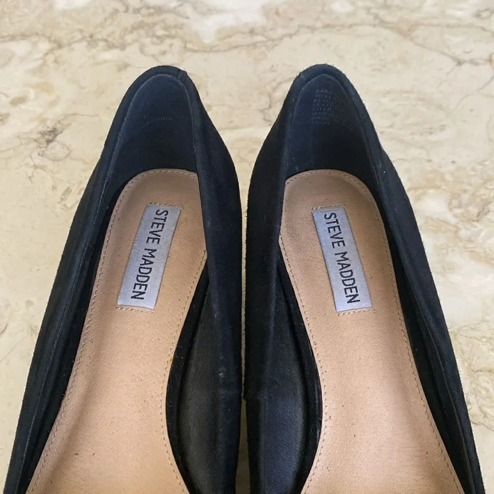 Steve Madden Sabrinah Sleek Black Suede Leather Kitten Heel Pointed Toe Pumps - Picture 10 of 12